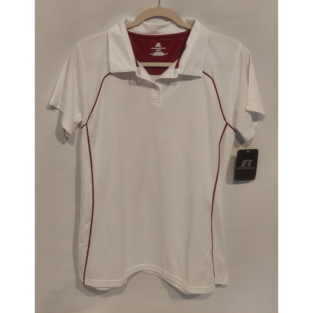 Russell Athletic Womens White Performance Golf Polo Blouse Size Large NWT❤️